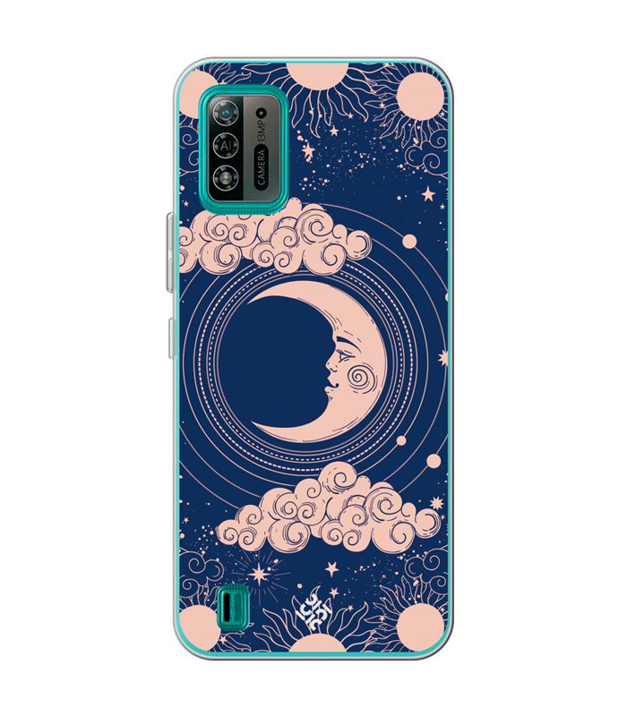 Funda para [ ZTE Blade A52 Lite ] Dibujo Esotérico [ Luna Creciente - Dibujo Místico Astrologico ] de Silicona Flexible