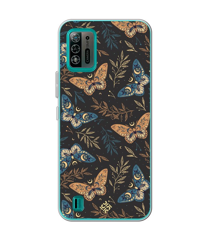 Funda para [ ZTE Blade A52 Lite ] Dibujo Esotérico [ Boho Fondo Mágico con Ramas y Mariposas y Polillas ] de Silicona