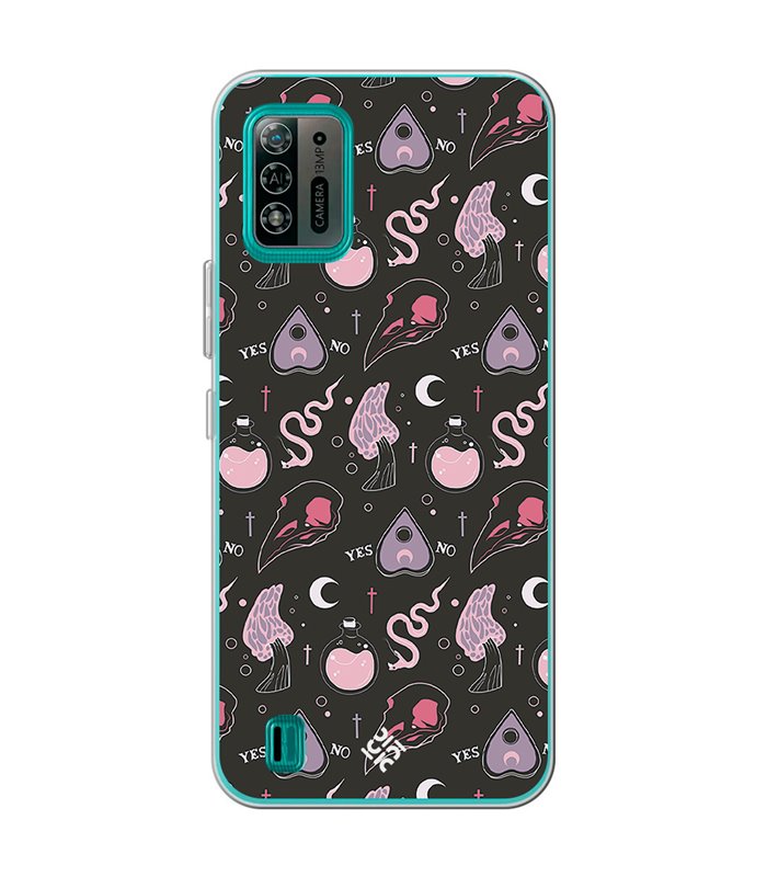 Funda para [ ZTE Blade A52 Lite ] Dibujo Gotico [ Diseño Brujería en Tonos Pastel y Fondo Negro ] de Silicona