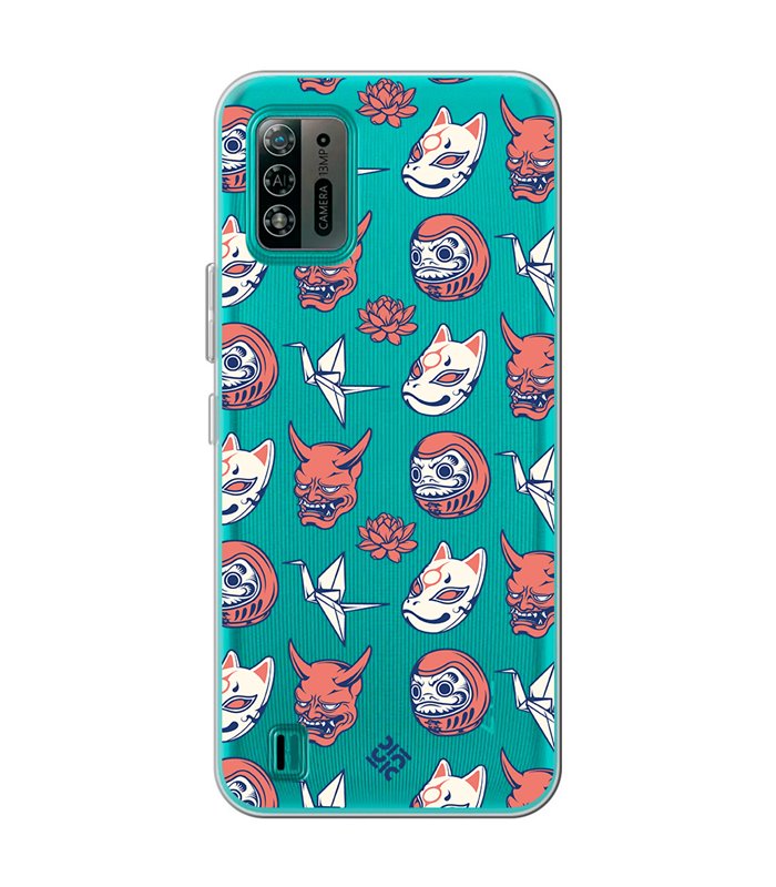 Funda para [ ZTE Blade A52 Lite ] Dibujo Japones [ Daruma, Máscara Kitsune y Hannya Japon ] de Silicona