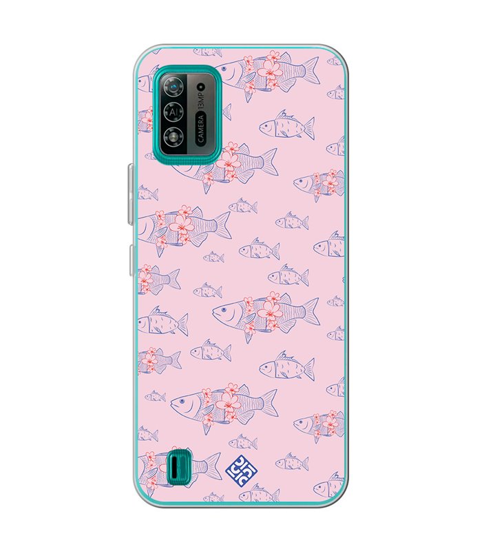 Funda para [ ZTE Blade A52 Lite ] Dibujo Japones [ Sakura y Pescado Rosa Pastel ] de Silicona