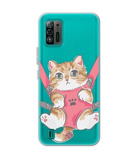 Funda para [ ZTE Blade A52 Lite ] Dibujo Mascotas [ Gatito Colgante ] de Silicona Flexible