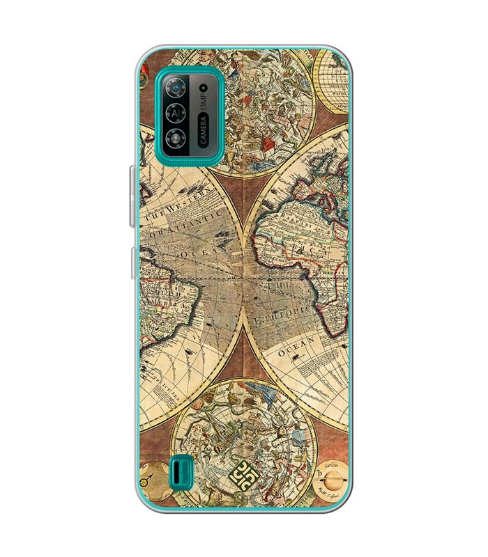 Funda para [ ZTE Blade A52 Lite ] Dibujo Auténtico [ Antiguo Mapa Mundi ] de Silicona Flexible