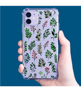 Funda Antigolpe [ iPhone 14 ] Dibujo Botánico [ Hojas Ramas Verdes - Follaje Botánico ] Esquina Reforzada Silicona 1.5mm