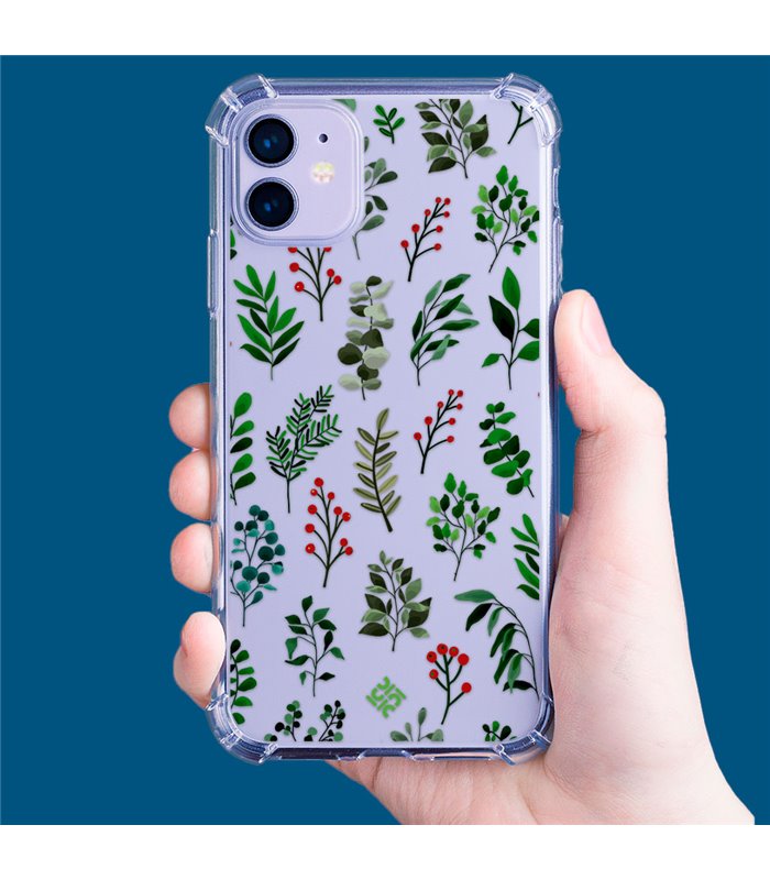 Funda Antigolpe [ iPhone 14 ] Dibujo Botánico [ Hojas Ramas Verdes - Follaje Botánico ] Esquina Reforzada Silicona 1.5mm