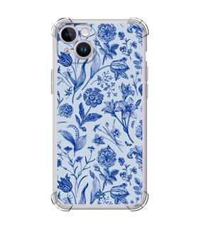 Funda Antigolpe [ iPhone 14 ] Dibujo Botánico [ Flores Silvestres Patron Azul ] Esquina Reforzada Silicona 1.5mm
