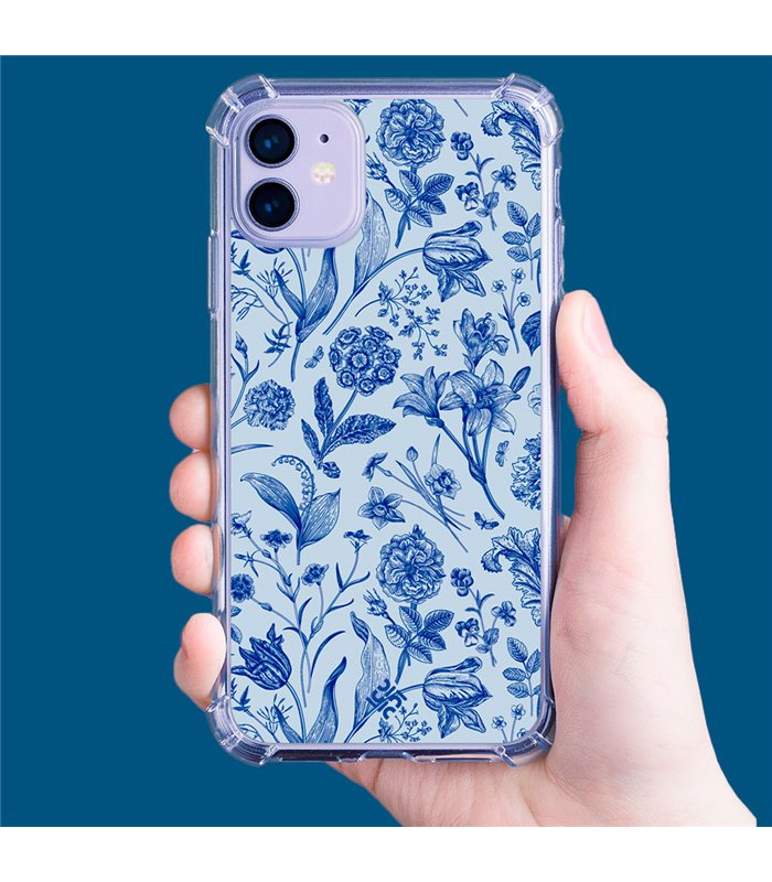 Funda Antigolpe [ iPhone 14 ] Dibujo Botánico [ Flores Silvestres Patron Azul ] Esquina Reforzada Silicona 1.5mm