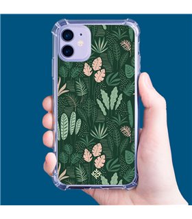 Funda Antigolpe [ iPhone 14 ] Dibujo Botánico [ Patron Flora Vegetal Verde y Rosa ] Esquina Reforzada Silicona 1.5mm