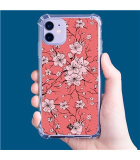 Funda Antigolpe [ iPhone 14 ] Dibujo Botánico [ Flores sakura con patron japones ] Esquina Reforzada Silicona 1.5mm