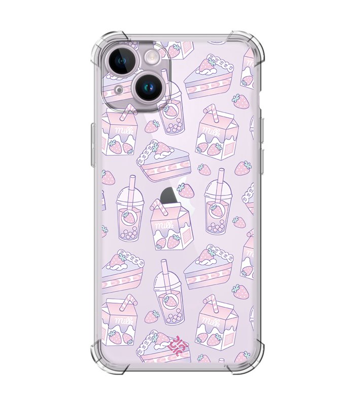 Funda Antigolpe [ iPhone 14 ] Dibujo Cute [ Postres de Fresa En Rosa Pastel ] Esquina Reforzada Silicona 1.5mm Transparente