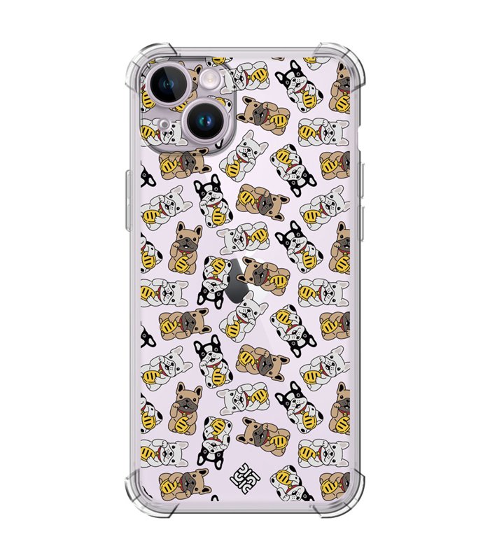 Funda Antigolpe [ iPhone 14 ] Dibujo Cute [ Perro Bulldog de la Suerte ] Esquina Reforzada Silicona 1.5mm Transparente