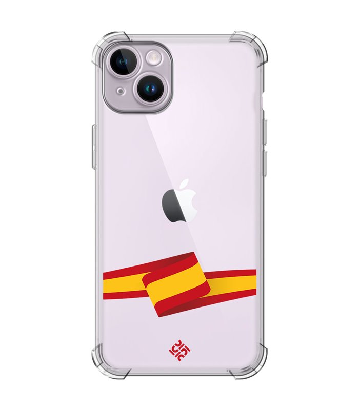 Funda Antigolpe [ iPhone 14 ] Dibujo Auténtico [ Bandera España ] Esquina Reforzada Silicona 1.5mm Transparente