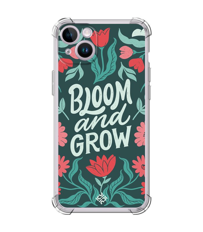 Funda Antigolpe [ iPhone 14 ] Dibujo Frases Guays [ Flores Bloom and Grow ] Esquina Reforzada Silicona 1.5mm Transparente