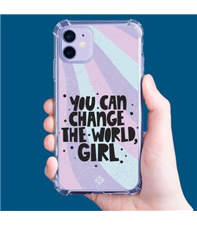 Funda Antigolpe [ iPhone 14 ] Dibujo Frases Guays [ You Can Change The World Girl ] Esquina Reforzada Silicona 1.5mm