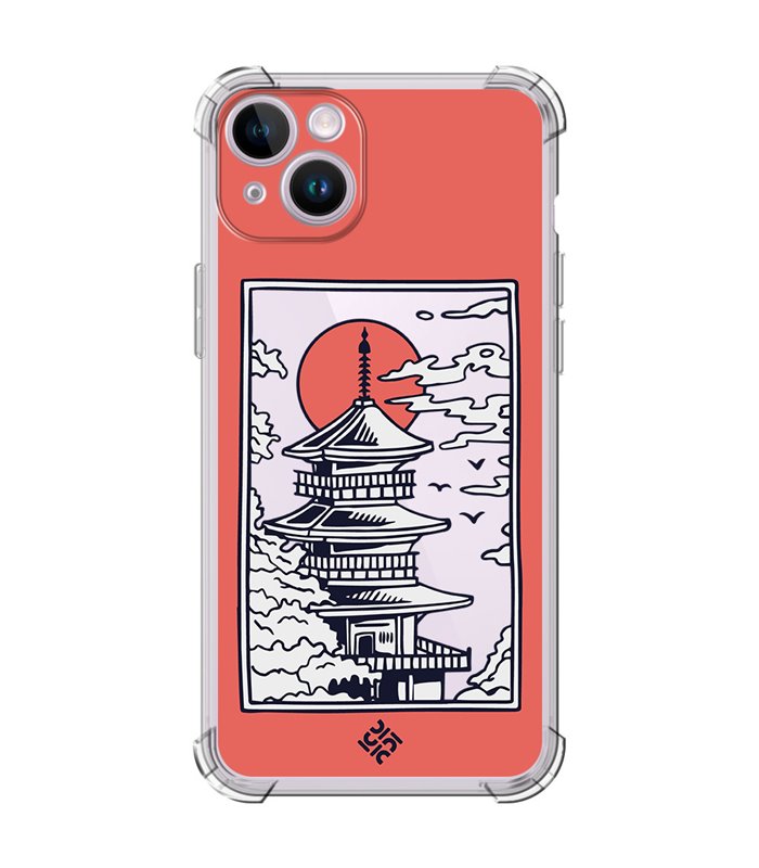 Funda Antigolpe [ iPhone 14 ] Dibujo Japones [ Pagoda con Fondo Transparente Japonesa ] Esquina Reforzada Silicona 1.5mm