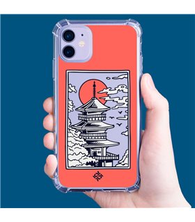 Funda Antigolpe [ iPhone 14 ] Dibujo Japones [ Pagoda con Fondo Transparente Japonesa ] Esquina Reforzada Silicona 1.5mm