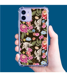 Funda Antigolpe [ iPhone 14 ] Dibujo Japones [ Estampado de Flores y Grúas Blancas ] Esquina Reforzada Silicona 1.5mm