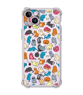 Funda Antigolpe [ iPhone 14 ] Dibujo Mascotas [ Gatos de Varios Colores ] Esquina Reforzada Silicona 1.5mm Transparente