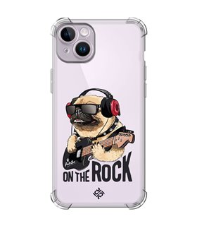 Funda Antigolpe [ iPhone 14 ] Diseño Música [ Pug Perro con Auriculares ] Esquina Reforzada Silicona 1.5mm Transparente