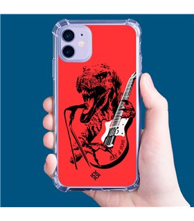 Funda Antigolpe [ iPhone 14 ] Diseño Música [ Rock & Roar - Dinosaurio Tocando la Guitarra ] Esquina Reforzada Silicona
