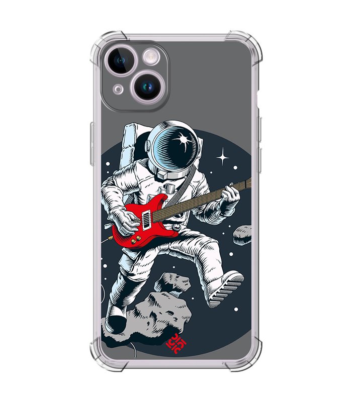 Funda Antigolpe [ iPhone 14 ] Diseño Música [ Guitarrista Espacial ] Esquina Reforzada Silicona 1.5mm Transparente
