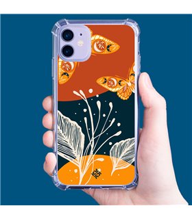 Funda Antigolpe [ iPhone 14 ] Dibujo Auténtico [ Arte Contemporáneo - Hojas y Mariposas ] Esquina Reforzada Silicona 1.5mm