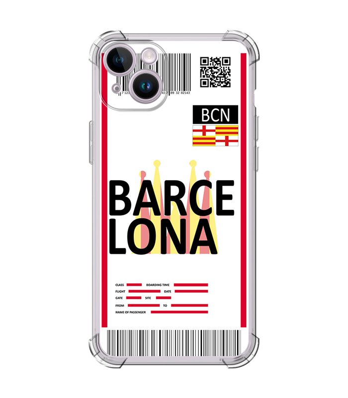Funda Antigolpe [ iPhone 14 ] Billete de Avión [ Barcelona ] Esquina Reforzada Silicona 1.5mm Transparente