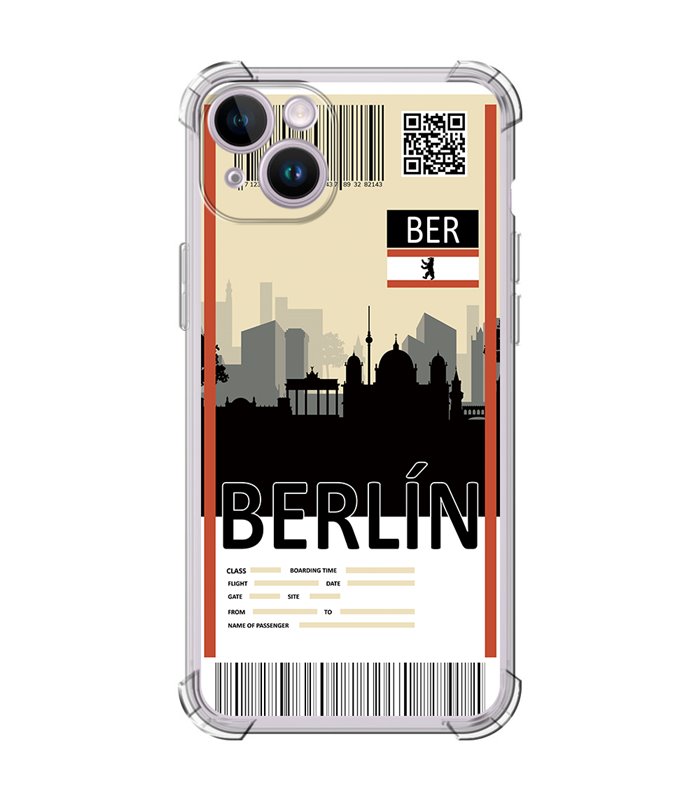 Funda Antigolpe [ iPhone 14 ] Billete de Avión [ Berlín ] Esquina Reforzada Silicona 1.5mm Transparente