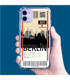 Funda Antigolpe [ iPhone 14 ] Billete de Avión [ Berlín ] Esquina Reforzada Silicona 1.5mm Transparente
