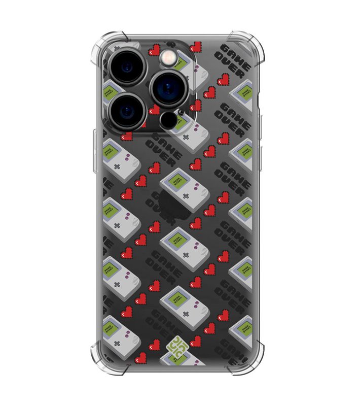Funda Antigolpe [ iPhone 14 Pro ] Dibujo Auténtico [ Consola Retro - Game Over ] Esquina Reforzada Silicona 1.5mm Transparente