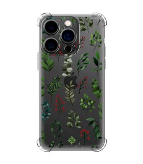 Funda Antigolpe [ iPhone 14 Pro ] Dibujo Botánico [ Hojas Ramas Verdes - Follaje Botánico ] Esquina Reforzada Silicona 1.5mm