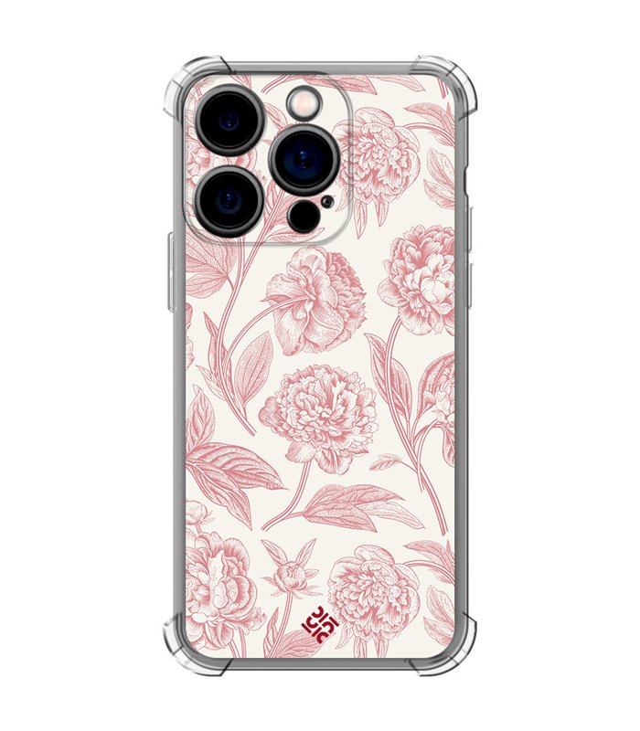 Funda Antigolpe [ iPhone 14 Pro ] Dibujo Botánico [ Flores Rosa Pastel ] Esquina Reforzada Silicona 1.5mm Transparente