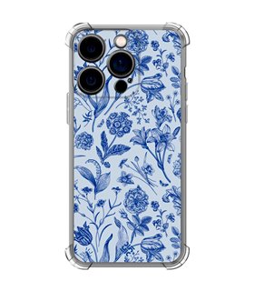 Funda Antigolpe [ iPhone 14 Pro ] Dibujo Botánico [ Flores Silvestres Patron Azul ] Esquina Reforzada Silicona 1.5mm