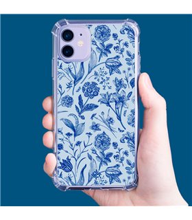 Funda Antigolpe [ iPhone 14 Pro ] Dibujo Botánico [ Flores Silvestres Patron Azul ] Esquina Reforzada Silicona 1.5mm