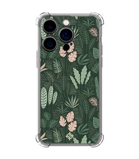 Funda Antigolpe [ iPhone 14 Pro ] Dibujo Botánico [ Patron Flora Vegetal Verde y Rosa ] Esquina Reforzada Silicona 1.5mm