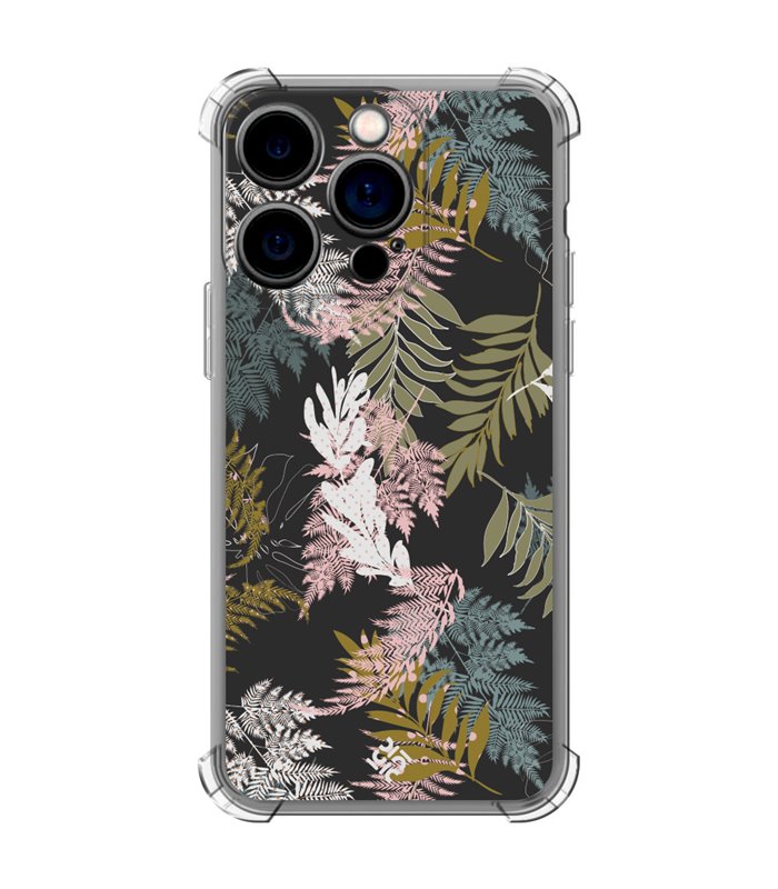 Funda Antigolpe [ iPhone 14 Pro ] Dibujo Botánico [ Diseño de hojas ] Esquina Reforzada Silicona 1.5mm Transparente