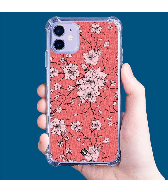 Funda Antigolpe [ iPhone 14 Pro ] Dibujo Botánico [ Flores sakura con patron japones ] Esquina Reforzada Silicona 1.5mm