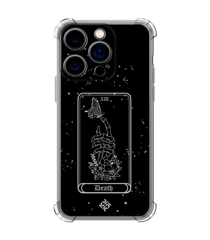 Funda Antigolpe [ iPhone 14 Pro ] Dibujo Esotérico [ Carta del Tarot -  Death ] Esquina Reforzada Silicona 1.5mm Transparente