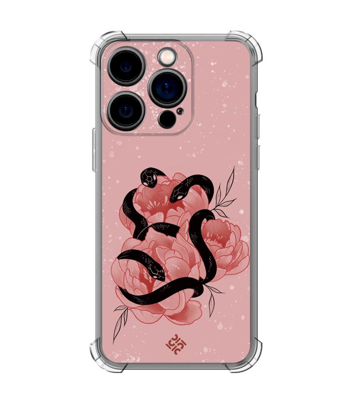 Funda Antigolpe [ iPhone 14 Pro ] Dibujo Esotérico [ Tentación Floral - Rosas con Serpientes ] Esquina Reforzada Silicona 1.5mm