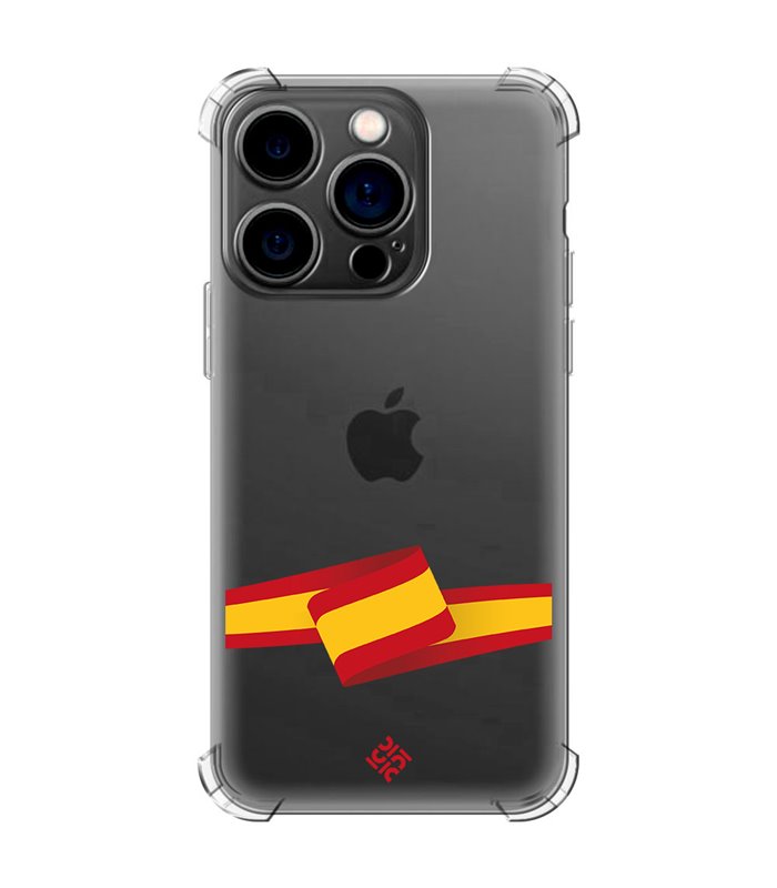 Funda Antigolpe [ iPhone 14 Pro ] Dibujo Auténtico [ Bandera España ] Esquina Reforzada Silicona 1.5mm Transparente