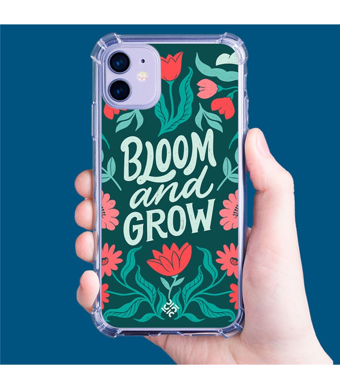 Funda Antigolpe [ iPhone 14 Pro ] Dibujo Frases Guays [ Flores Bloom and Grow ] Esquina Reforzada Silicona 1.5mm Transparente