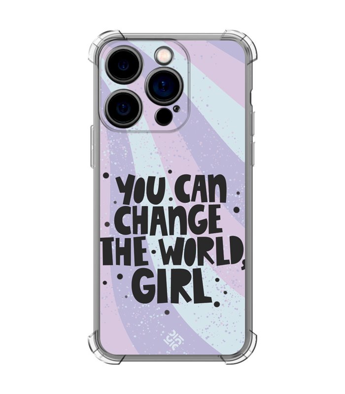 Funda Antigolpe [ iPhone 14 Pro ] Dibujo Frases Guays [ You Can Change The World Girl ] Esquina Reforzada Silicona 1.5mm