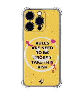 Funda Antigolpe [ iPhone 14 Pro ] Dibujo Frases Guays [ Smile - Rules Are Need  To Be Broken Take This Risk ] Esquina Reforzada