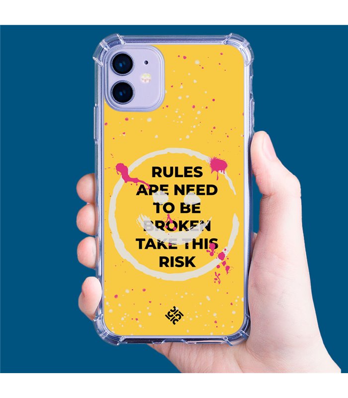 Funda Antigolpe [ iPhone 14 Pro ] Dibujo Frases Guays [ Smile - Rules Are Need  To Be Broken Take This Risk ] Esquina Reforzada