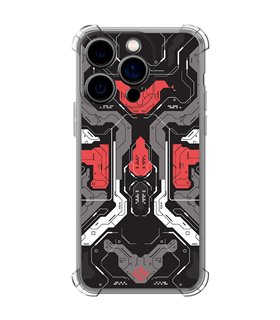 Funda Antigolpe [ iPhone 14 Pro ] Dibujo Gamers [ Cyberpunk Rojo y Grises ] Esquina Reforzada Silicona 1.5mm Transparente