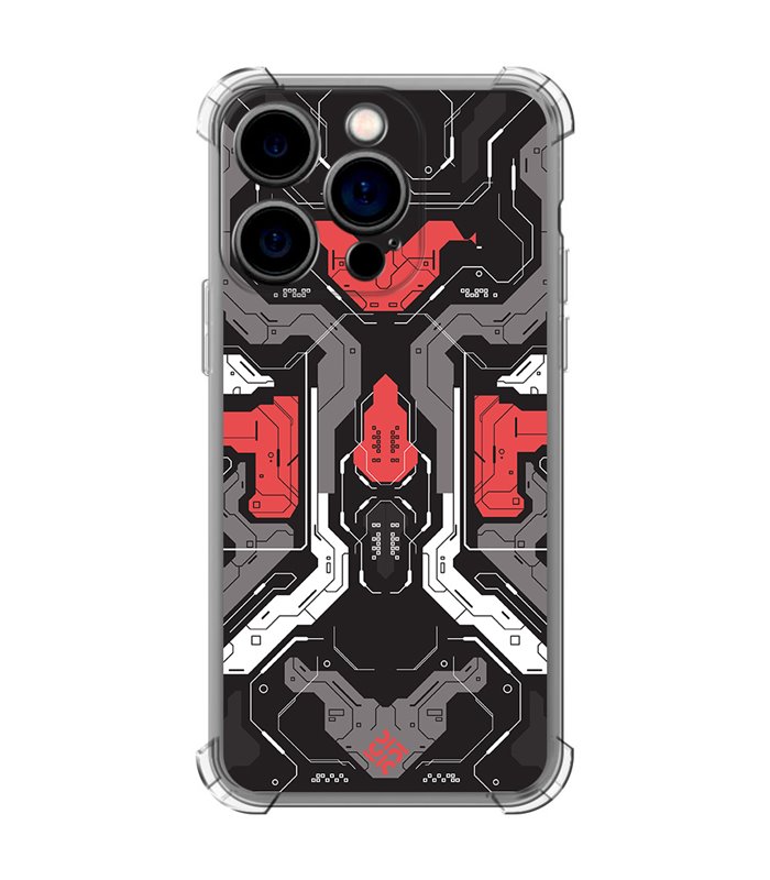 Funda Antigolpe [ iPhone 14 Pro ] Dibujo Gamers [ Cyberpunk Rojo y Grises ] Esquina Reforzada Silicona 1.5mm Transparente