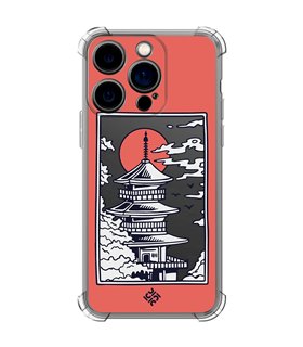 Funda Antigolpe [ iPhone 14 Pro ] Dibujo Japones [ Pagoda con Fondo Transparente Japonesa ] Esquina Reforzada Silicona 1.5mm