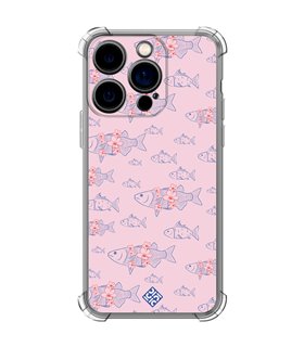 Funda Antigolpe [ iPhone 14 Pro ] Dibujo Japones [ Sakura y Pescado Rosa Pastel ] Esquina Reforzada Silicona Transparente