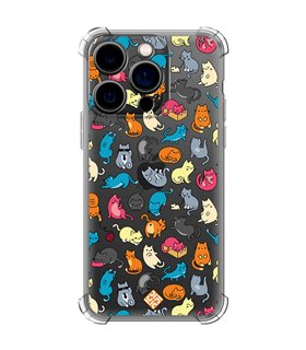 Funda Antigolpe [ iPhone 14 Pro ] Dibujo Mascotas [ Gatos de Varios Colores ] Esquina Reforzada Silicona 1.5mm Transparente