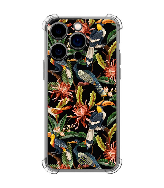 Funda Antigolpe [ iPhone 14 Pro ] Dibujo Mascotas [ Estampado Aves y Hojas y Flores Tropicales ] Esquina Reforzada Silicona 1.5